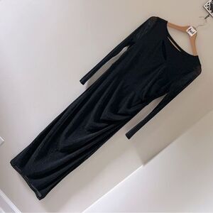 Candalate Black Stretchy Shimmer Dress w/ Sheer Long Sleeves Women's M Excellent